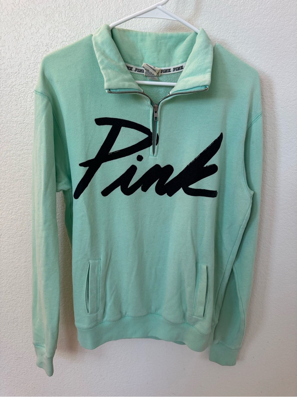Victoria's Secret PINK Quarter-Zip Turtleneck Pullover in Mint